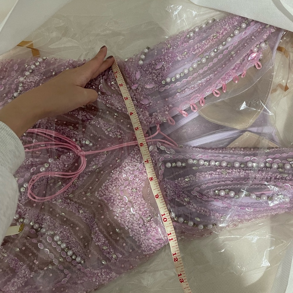 Pink Sequin Embellished Gown with Slit - Picture 4 of 7